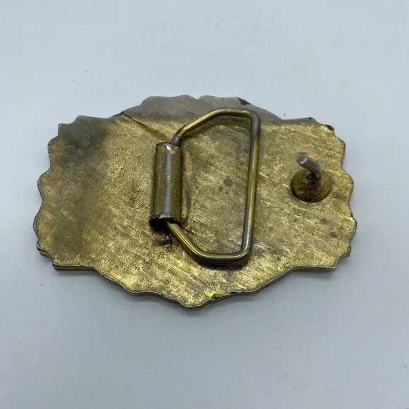 Western Racing Wheels Belt Buckle Vintage 1970's Brass 3.5x2.75 - Picture 5 of 8